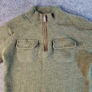 Y2K Hart Schaffner Marx Merino Wool Sweater Womens L Green Cropped Zip Vtg READ